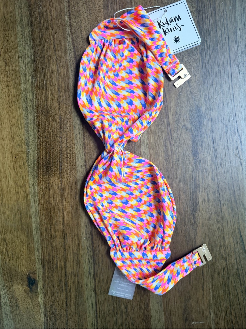 Kulani Kinis Neon Multi-Color Houndstooth Bikini Top